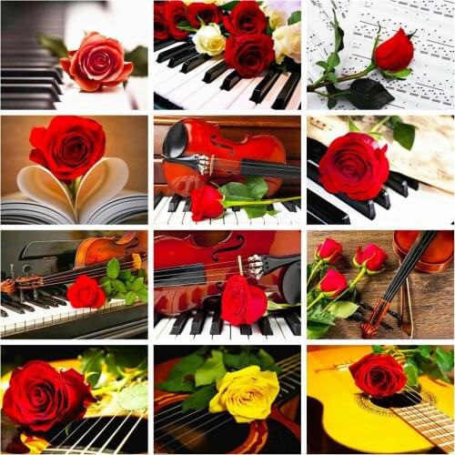 Huacan Diamond Embroidery Mosaic Rose Violin 5D Diamond Painting Cross Stitch Landscape Picture Of Rhinestones Home Decor