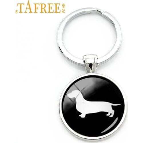 TAFREE Cute Dachshund key chain vintage minimalist hound silhouette art keychain lovely dog profile picture jewelry KC354