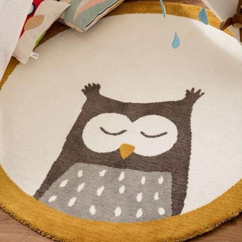 Baby Play Mat Crawling Carpet Kid Room Floor Rug Round Cartoon Owl Print Playmat