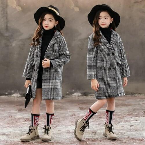Kids girl overcoat Winter fashion Woolen coat wool coat for girls Teens Children autumn jacket warm long outerwear 3-12y