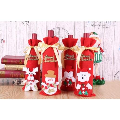 Hot Red Wine Bottle Cover Bags Decoration Home Party Santa Claus Christmas Santa Claus Enfeite De Natal Happy New Year