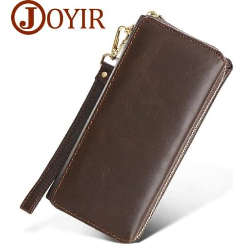 JOYIR New Genuine Leather Men Long Wallet Clutch Casual Money Card Holder Handbag Vintage Zipper Coin Purse Wallet For Man 9376