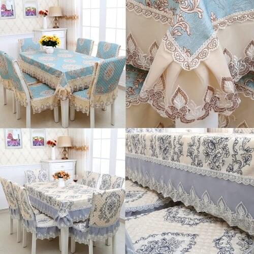 Quality Pastoral Style Lace Table Cloth Chair Cover Embroidery Jacquard Rectangle European Kitchen Table Cover Round\Rectangle