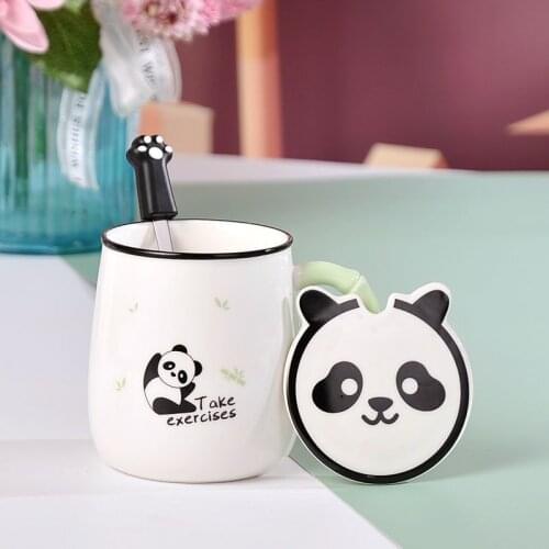 New creative cute panda mug with lid spoon ceramic mugs office home breakfast mug coffee cup holiday gift for friends/children