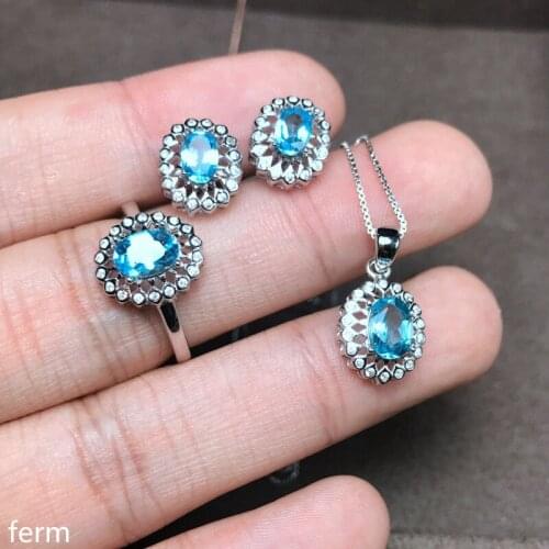 KJJEAXCMY boutique jewels 925 sterling silver set with natural topaz pendant necklace ring set with a new set of chrysanthemum a