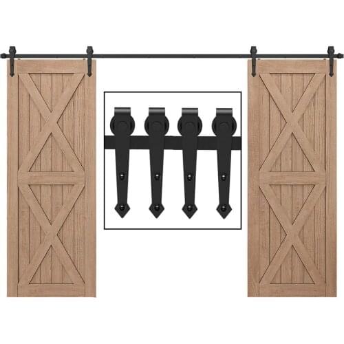 JACHOR 1200-4870mm Arrow Shape Barn Door Slide Hardware Kit Double Door Hanging Pulley Set Barn Door Track Fittings