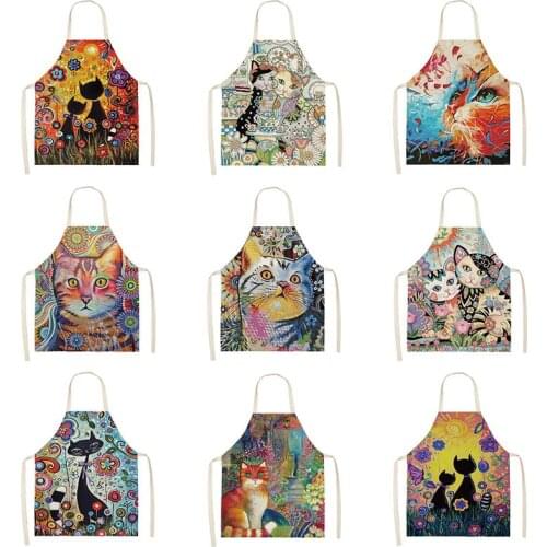 1Pcs Love Heart Pattern Cleaning Colorful Aprons Home Cooking Kitchen Apron Cook Wear Cotton Linen Adult Bibs 53*65cm WQL0207