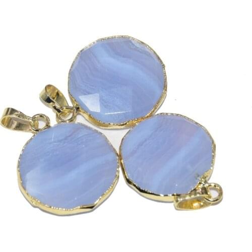 Natural Blue chalcedony Stone Round Pendant 2020 for necklace jewelry making chakra Agates gold healing charm small new style