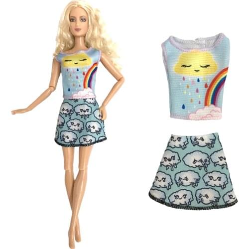 NK 1 Pcs Fashion Rainbow Shirt +Skirt For 1/6 Doll Dress Smile Face Pattern Clothes for Barbie Doll Accessories Girls Toys