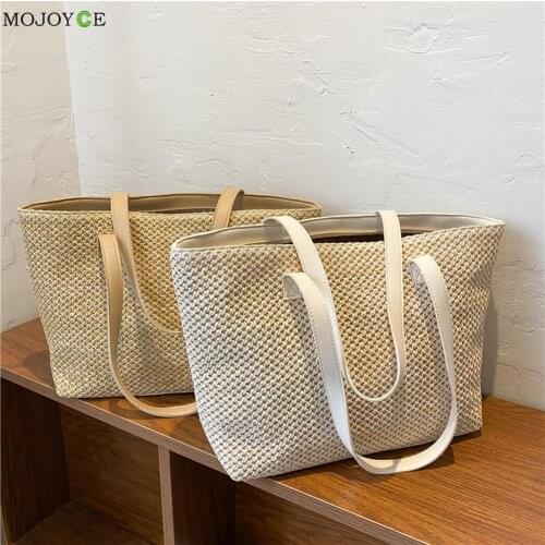 Fashion Women Beach Summer Straw Woven Pure Color Shoulder Shopping Tote Bag Casual Ladies Large Capacity Handbags