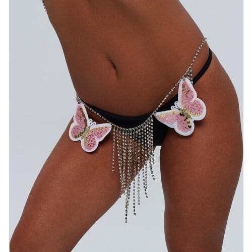 Women Sexy Sequin Rhinestone Butterfly Dance Body Belly Waist Chain Jewelry New For Bikini Dance Summer Body Jewelry