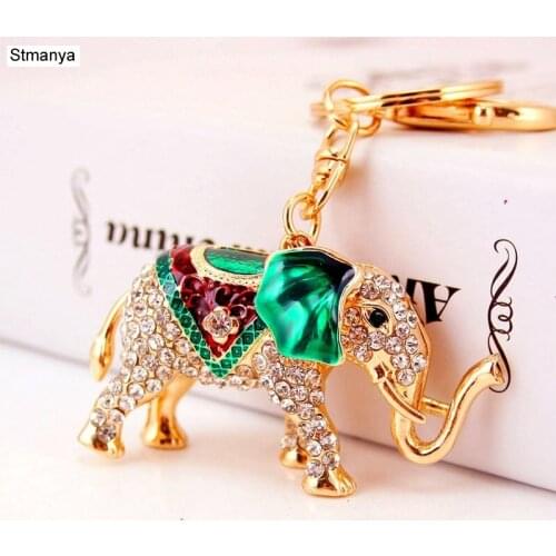Fashion Key Chain Lucky Elephant Drip oil Rhinestone Keychain Car Purse Pendant Bags Chains Key Rings For keyRing jewelry K1596