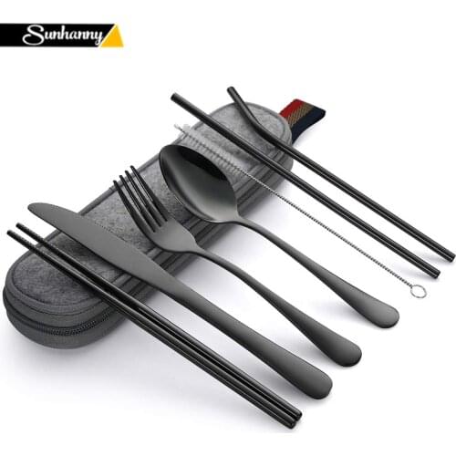 Dinnerware Set Travel Cutlery Set Camping Tableware Reusable Utensils Set with Spoon Fork Chopsticks Straw and Portable Case