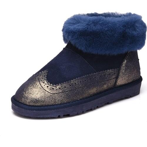 New Top Fashion Women Boots Real Wool Winter Boots 100% Genuine Cowhide Leather Snow Boots Lady Warm Ankle Boots Shoes