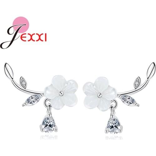 New Arrival Woman Plum Branch Stud Earrings Fast Shipping Pure 925 Sterling Silver Cubic Zirconia Plant Jewelry Accessory