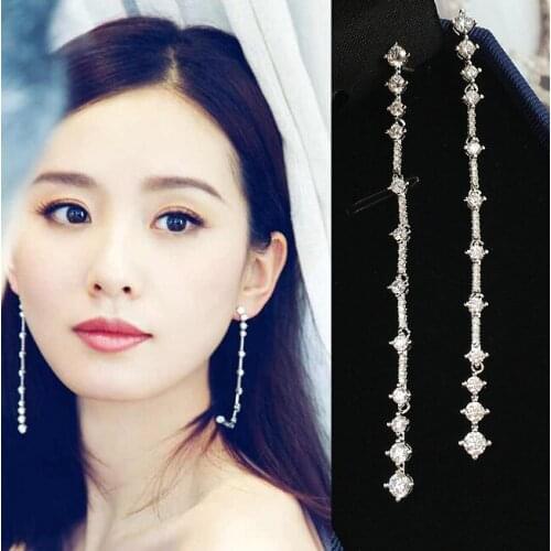 SWOUR New Jewelry 925 Sterling Silver Micro Cubic Zircon CZ Long Dangle Earrings E1496