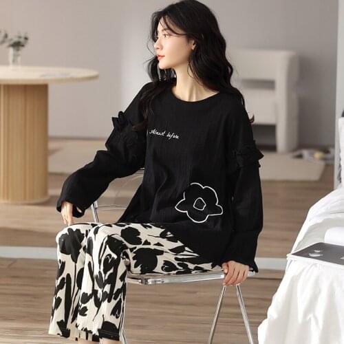 2021 Pajamas For Women Long Sleeved Home Suit Autumn Cotton Pajamas Set Cartoon Printing Sleepwear Loungewear Girls Nightwear