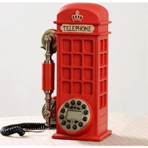 Corded Telephone Resin Fixed Digital Retro Phone Button Dial Vintage Telephone Booth Home Office Landline Phone