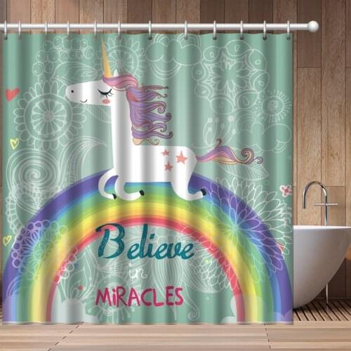 Rainbow Unicorn Curtains Bathroom Curtain Frabic Waterproof Polyester Showe Curtains Bathroom Curtain With Hooks Dropship
