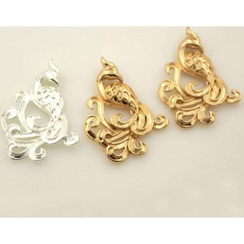 Retro Filigree Phoenix Bird Pendant Charms Embellishment Stamping Brass Metal DIY Bride Phoenix Coronet Wedding Jewelry Making