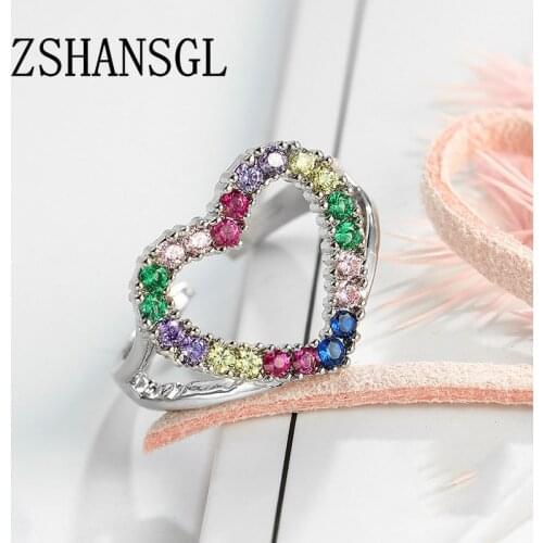 Romantic Silver color Forever Hollow-out Love Heart Finger Rings for Women AAA Zircon Wedding Original Jewelry Gift