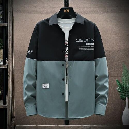 Spring Autumn Men Shirt Casual Long Sleeve Slim Fit Male Streetwear Pocket Shirt Korean Fashion Solid Color Jacket