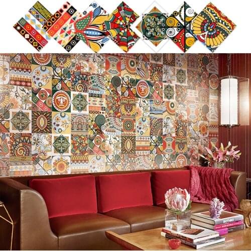 30/20PCS Tile Self-Adhesive Wall Sticker Ethnic Style Totem Floor Sticker Bathroom Kitchen Oil-Proof Waterproof PVC Wallpaper
