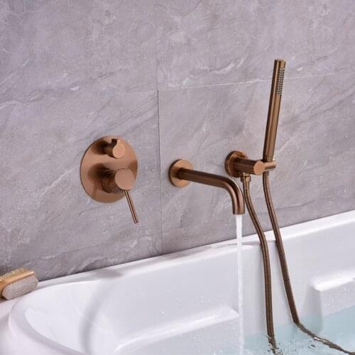 MTTUZK Brass Brushed Rose Gold Bathtub Faucet Shower Set Black Wall Mounted Cold And Hot Water Mixer Faucet With Handheld Shower