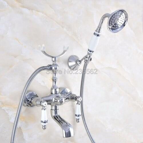Chrome Bath Faucets Wall Mounted Bathroom Basin Mixer Tap With Hand Shower Head Bath & Shower Faucet lna705