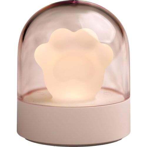 LED Nursery Night Light USB Rechargeable Cat Paw Lamp Dimmable Sleeping Lamp with Music Mode Kids Gift