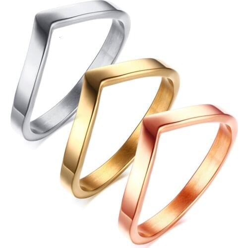 Trendy V Shaped Rings Women Female Party Wear Jewelry Rose Gold Silver Color Stainless Steel Birthday Gifts for Her