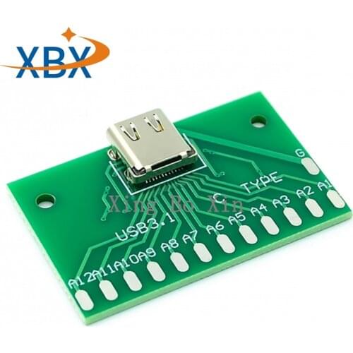 Type-C Male to Female USB 3.1 Test PCB Board Adapter Type C 24P 2.54mm Connector Socket For Data Line Wire Cable Transfer