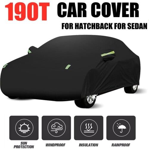Universal For Sedan For Hatchback Full Car Cover 190T Waterproof Anti UV Suncreen Outdoor Automobile Cover Black For Audi/BMW