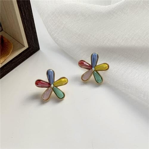 Vintage Multi Flowers Big Stud Earrings for Women Elegant Earrings Cute