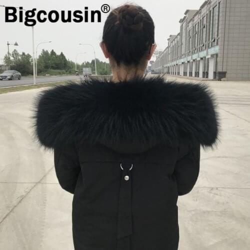 2021 New Real Raccoon Fur Collar Women Men Nature Fur Scarf 13cm Width Black Scarves Jackets Decor Clothing Accessories 75cm