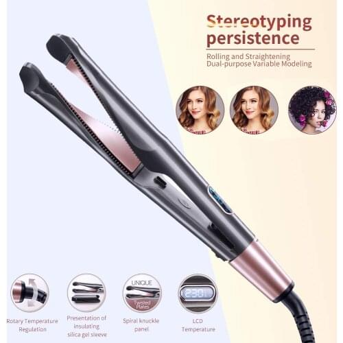 2-in-1 Wand Curling Iron & Flat Iron Hair Straightener Professional Hair Iron Newest Straightening Curling Iron Hair Tools
