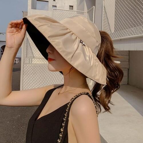 Womens Summer Sun Hats Anti UV Autumn Wide Brim Hat Beach Casual Bucket Hat chapeau femme Foldable Cap Outdoor Travel sunbonnet