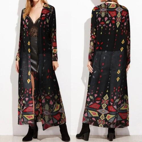 Bohemian Printed Cover Up Womens Chiffon Blouse 2021 ZANZEA Long Sleeve Kimono Female Casual Beach Cardigans Oversized Tunic