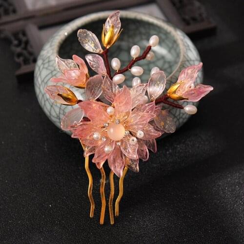 Vintage Flower Hairpins For Women Pearl Side Comb Elegant Classic Jewelry Hair Accessories Chinese Ancient Style Hair Piece