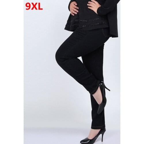 Big size women pants 200 kg extra large womens high waist jeans trousers pencil jeans black 9XL 7XL 8XL