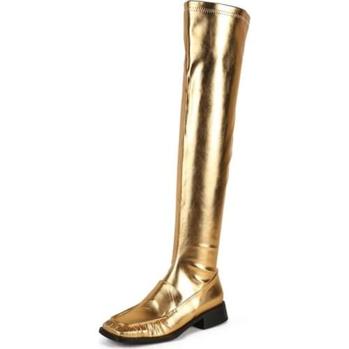 2021 womens autumn and winter new fashion over-the-knee boots warm short fluff stitching thick heel square boots