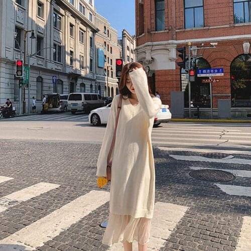 Women Maxi Dress Loose Sweater Long Dresses Autumn Knitting Party Dresses Plus Size Woman Dress