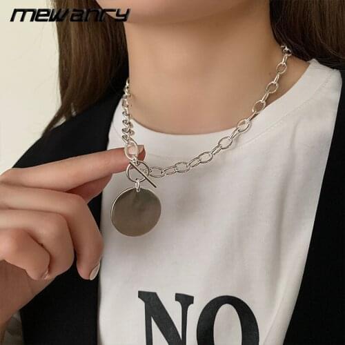 Mewanry 925 Sterling Silver Round Necklace for Women Creative OT Buckle Fashion Simple Temperament Party Jewelry Birthday Gifts