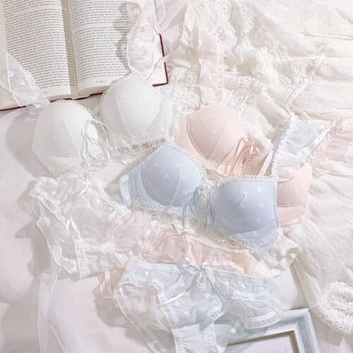 Japanese Sexy Lingerie for Small Chest Sweet Cute Lolita Push Up Bra Set Lace Underwear Young Women Bra Panty Intimate Clothes