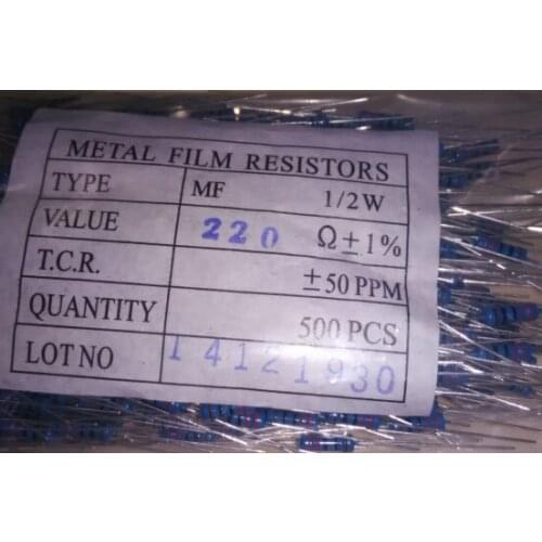 1/2W220R 1/2W220ohm 0.5W220R 0.5W220ohm Metal film 1% 500pcs/LOT Free shipping