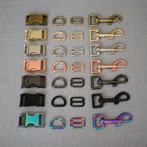 1 set 20mm metal straps slider D ring release belt buckle snap clasp for pet dog collar leash harness accessories