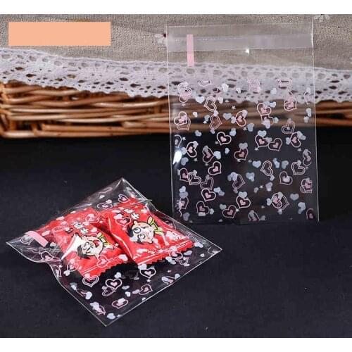 100pcs 10x10+3cm Pink Heart Bakery Cookie Candy Sweet Biscuit Gift Soap Favor Cello OPP Plastic Bag Wedding Party Decoration
