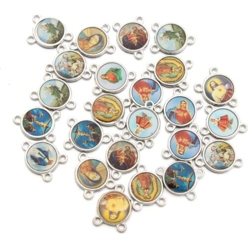 12PCS Customized Stickers Catholic Rosary Center Medals Portrait of Jesus Saint Anne John Bosco