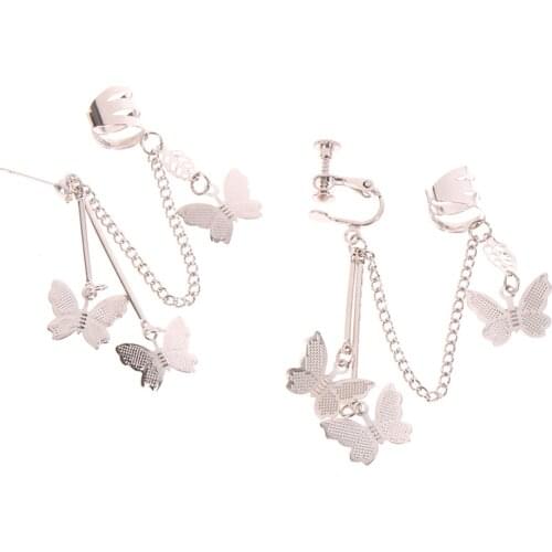 2021 Personality Fashion Butterfly Clip Earrings Ear Hook Tassel Piercing Earrings Jewelry for Women Girls Gift