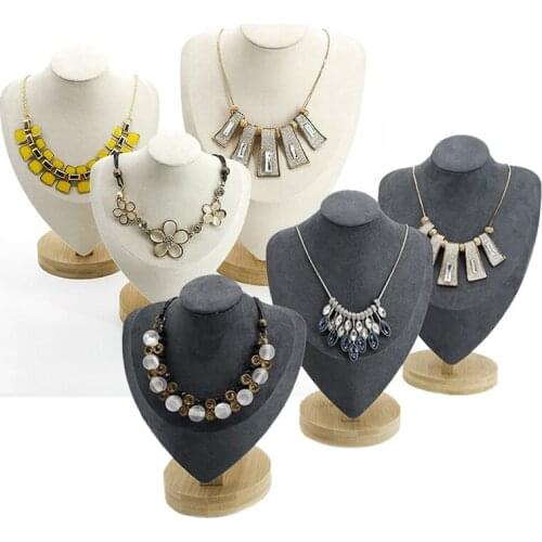 3pcs Bamboo Velvet Jewelry Display Rack Portrait Model Necklace Display Pendant Organizer Holder Jewelry Storage Display Rack